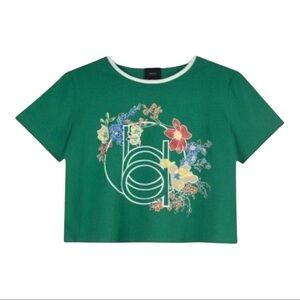 Idano Choquette T-Shirt Kelly Floral Crop Cotton Tee NWT Kelly Green